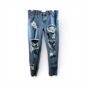 ONE by One Teaspoon Denim Awesome Distressed Baggies in Blue Size 28